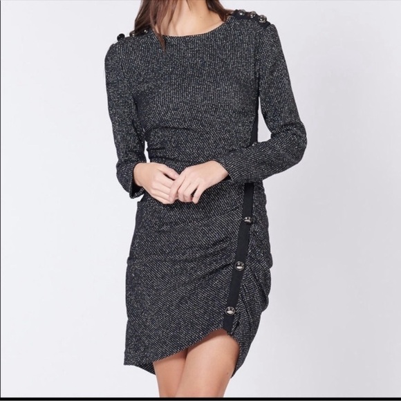 Veronica Beard Black & Silver Ruched Metallic Ira Dress 2 - Picture 2 of 16